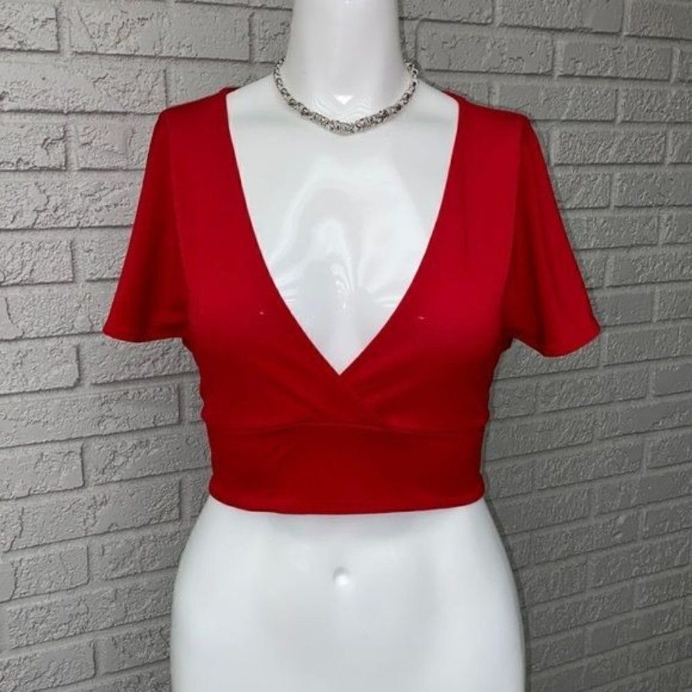 Divided Red V-Neck Tie Back Crop Top Size S